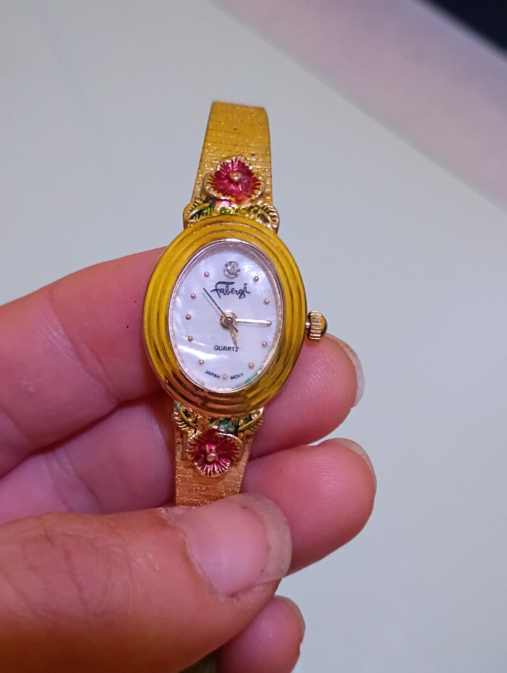 Foberge Gold-Tone Floral Women's Bracelet Watch - Gold with Pink Accents